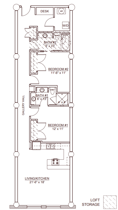 Floor plan for 2 beds, 2 baths, 1211 sqft